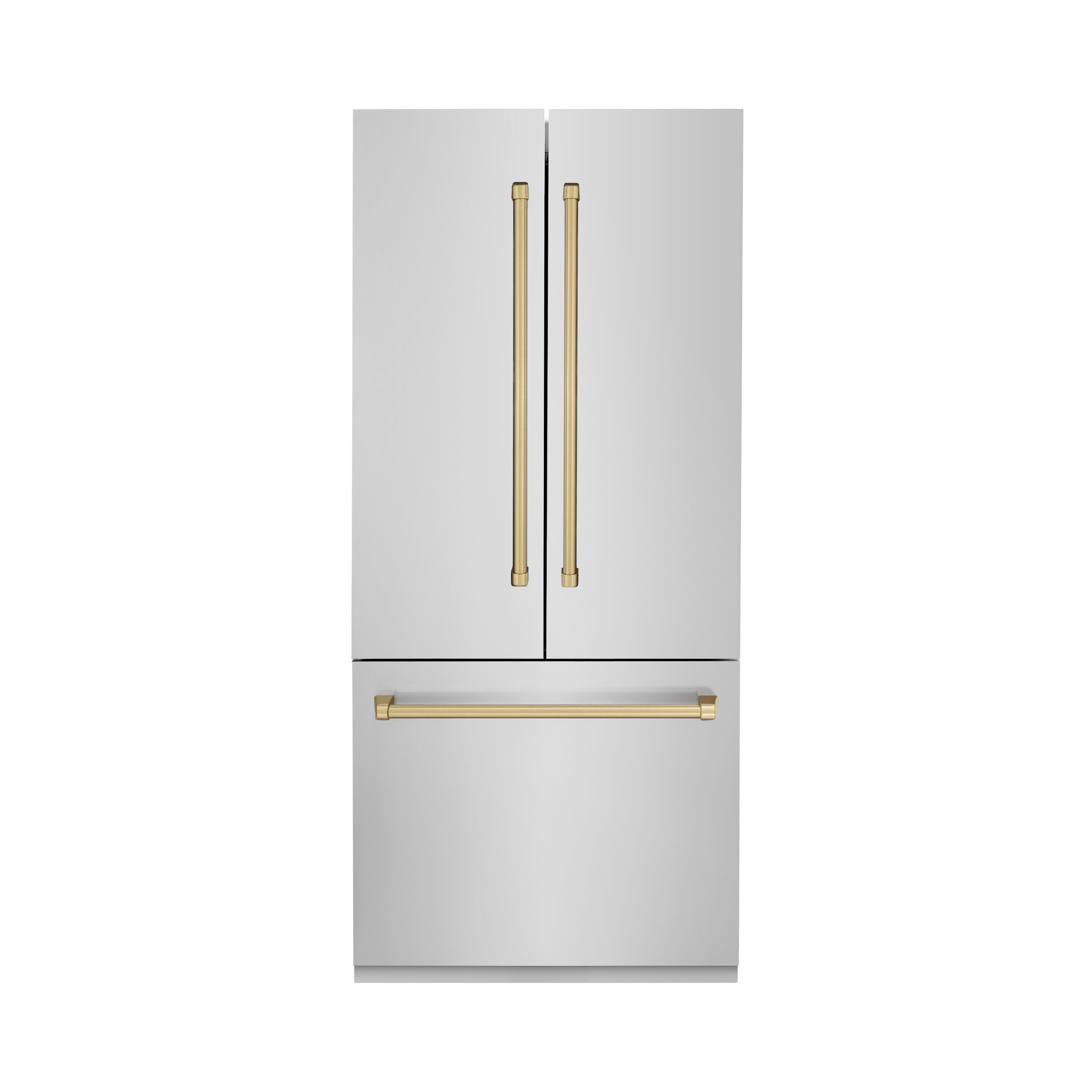 ZLINE KITCHEN & BATH Counter-Depth Autograph Edition 19.6-cu ft 3 -Door Built-In French Door Refrigerator with Ice Maker with Water Dispenser ( Stainless Steel with Champagne Bronze Handles ) ENERGY STAR Certified