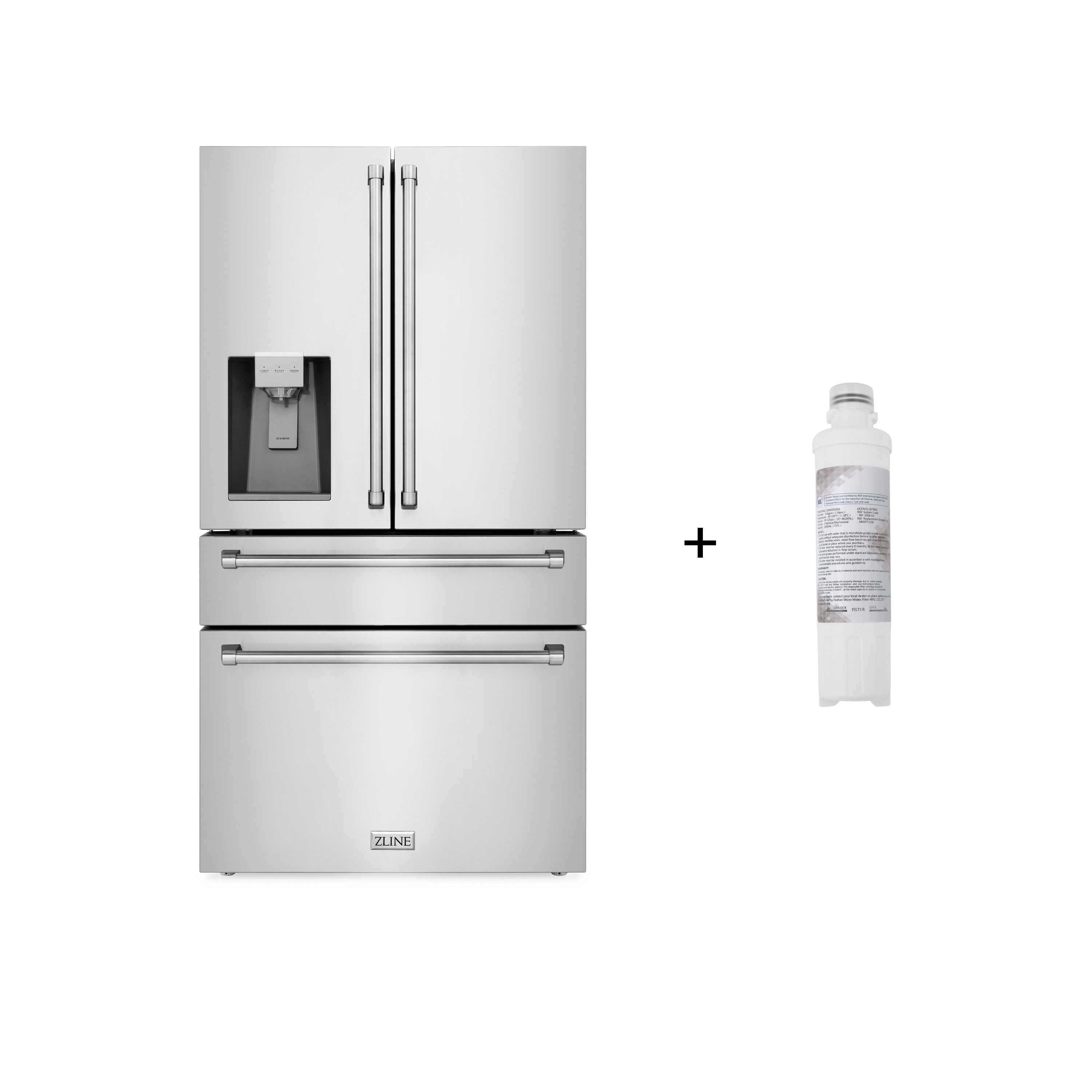 ZLINE KITCHEN & BATH Counter-Depth 21.6-cu ft 4 -Door French Door Refrigerator with Ice Maker with Water Dispenser ( Fingerprint Resistant Stainless Steel ) ENERGY STAR Certified